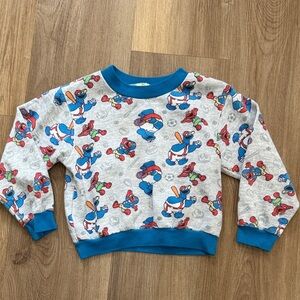 Vintage 90s Sesame Street Elmo Cookie Monster Blue Gray Sweatshirt Boys Top 3T
